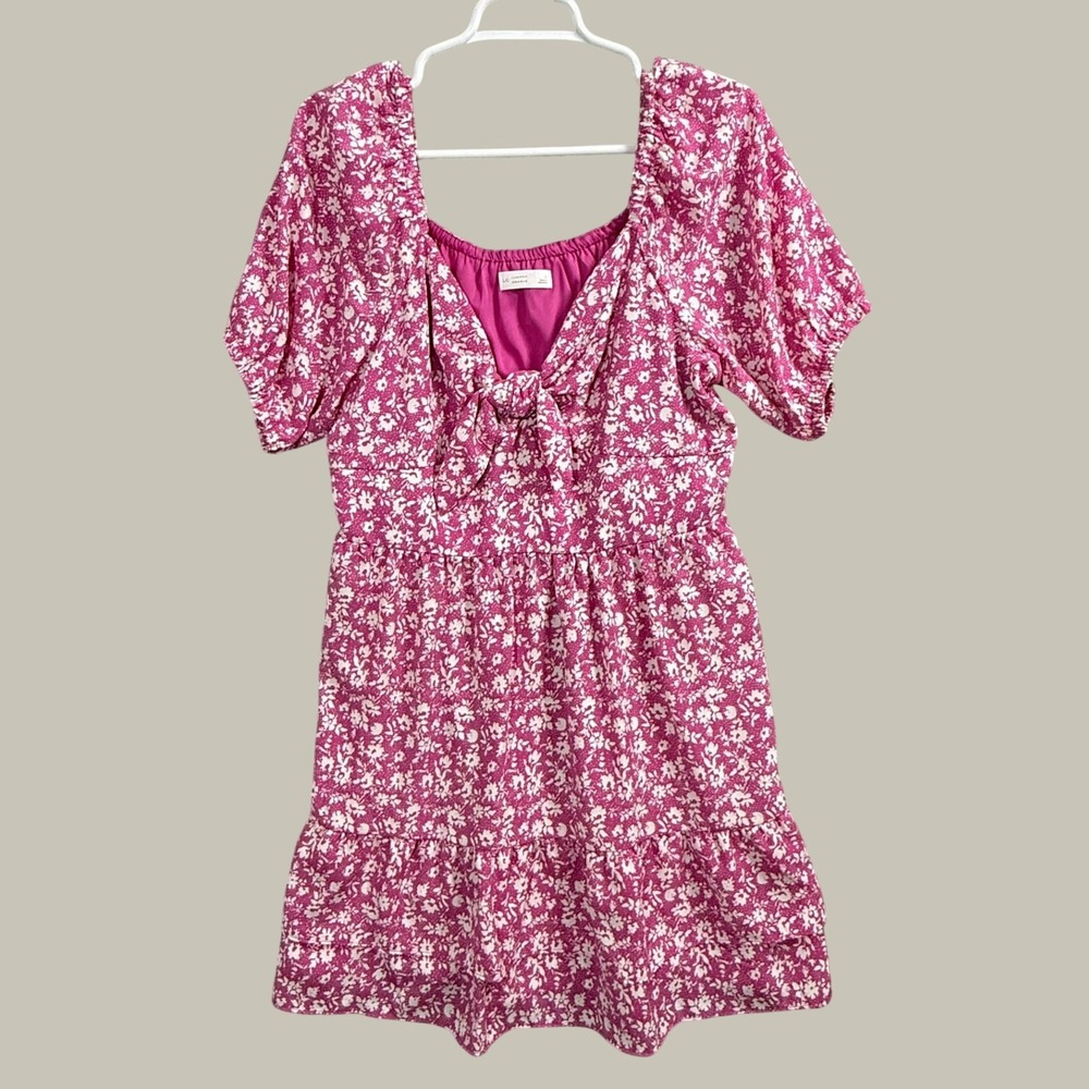 LC Lauren Conrad Pink Floral Tie Front Smocked Mini Dress Womens Large